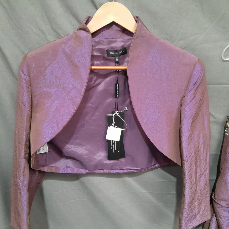 JOHN CHARLES PURPLE EMBELLISHED DRESS AND JACKET SET - 16