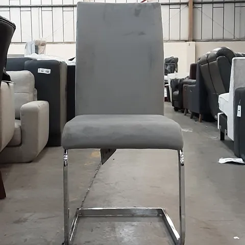 ONE LIGHT GREY VELVET DINING CHAIR , DIRTY ON THE BACK 