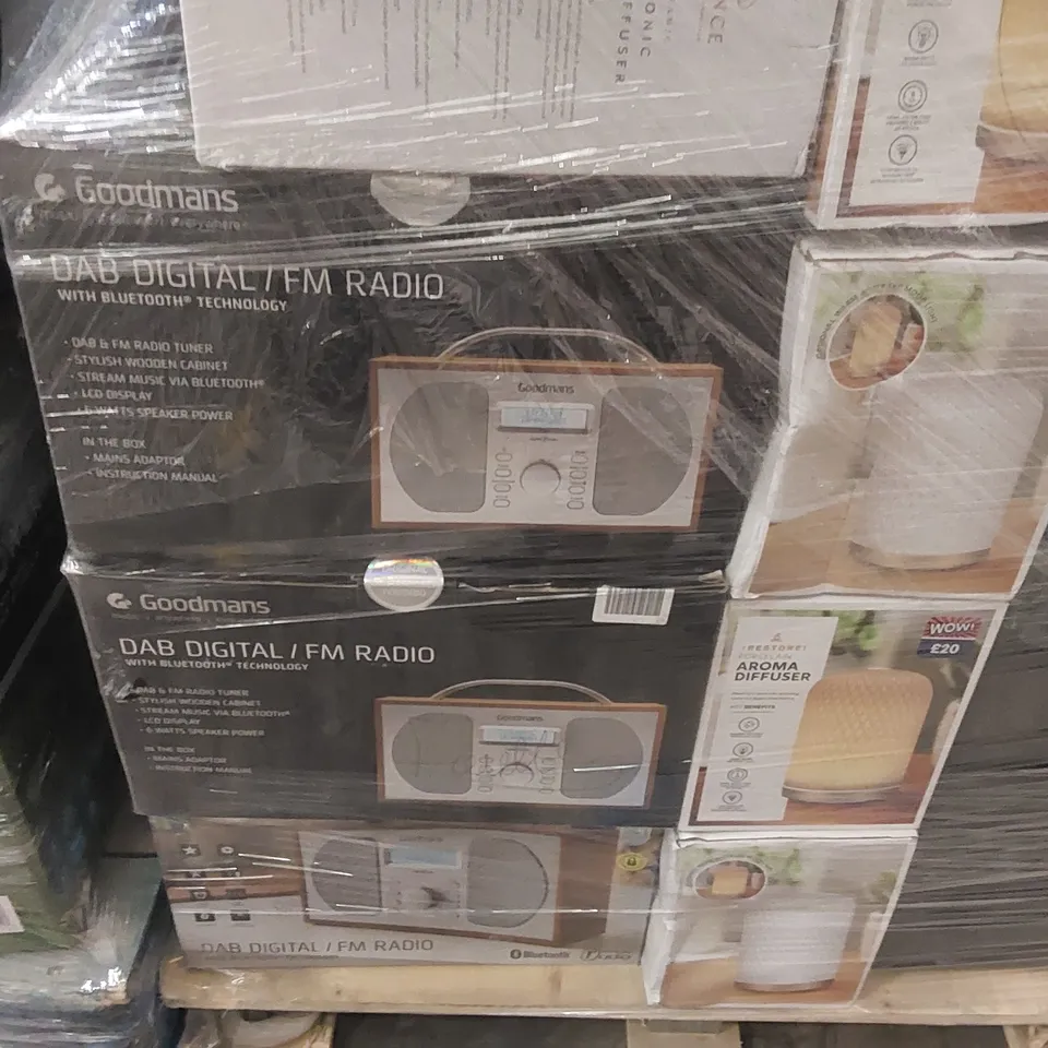 PALLET CONTAINING A LARGE ASSORTMENT OF UNCHECKED ELECTRICAL PRODUCTS INCLUDING: DAB DIGITAL/FM RADIOS, GROOMING KITS, GLASS JUG BLENDER, LIGHTS, GAMING HEADSET, SMART WATCH ECT