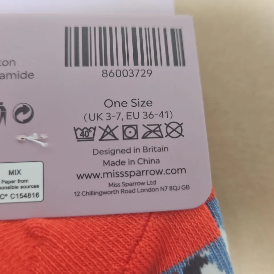 MISS SPARROW LONDON SOCKS – BLUE BIRD PATTERN, ONE SIZE UK 3-7 (EU 36-41)