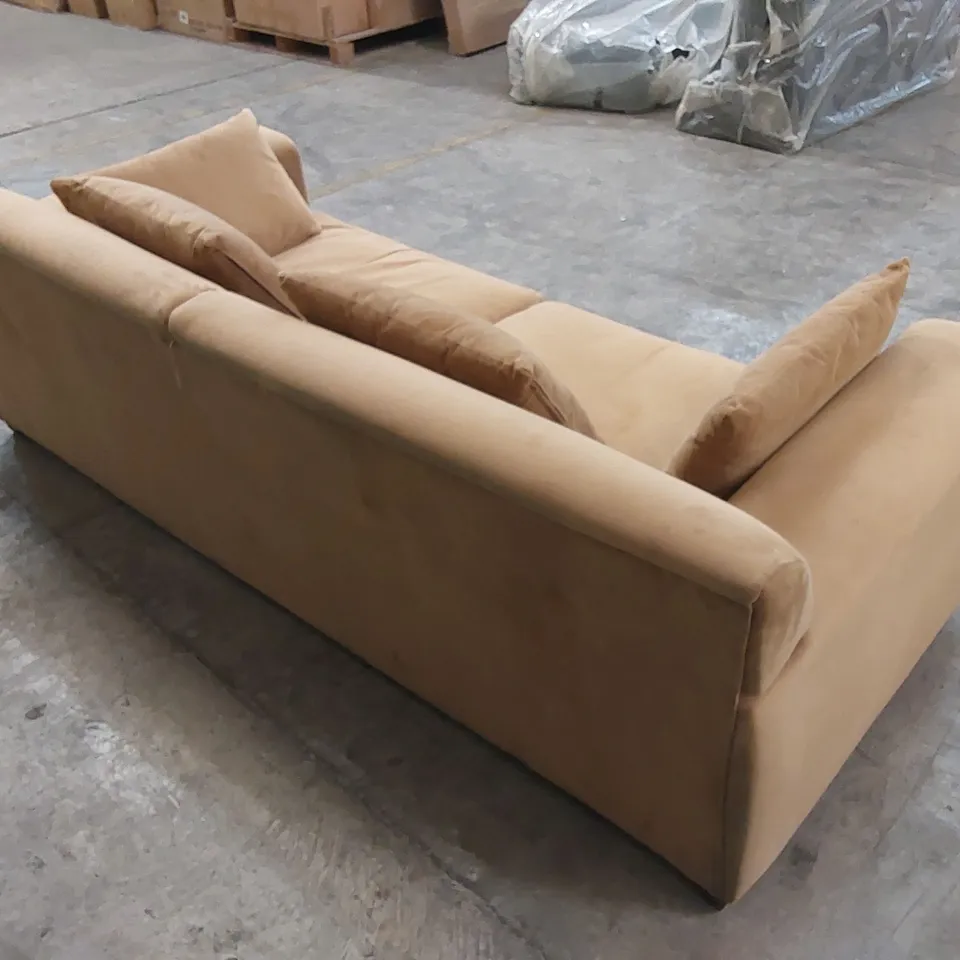 DESIGNER LARGE FABRIC UPHOLSTERED SOFA - OCHRE