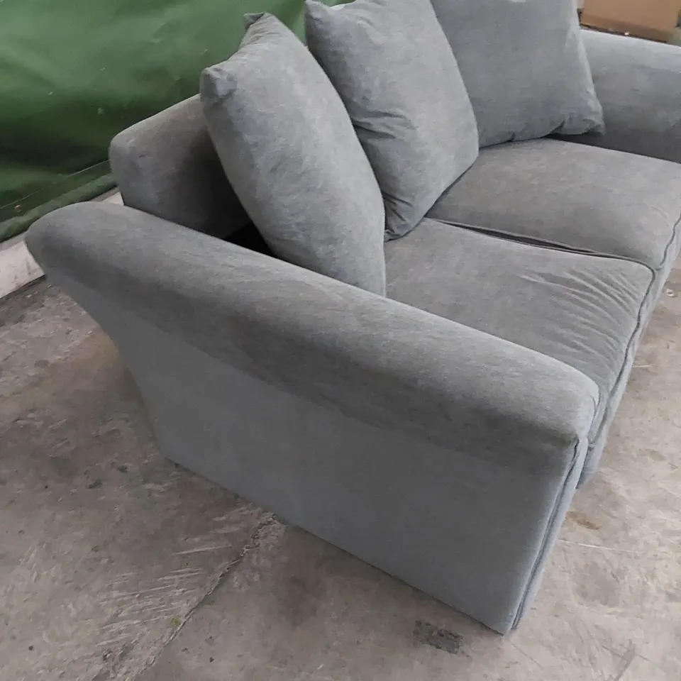 DESIGNER 2 SEATER GREY FABRIC UPHOLSTERED SOFA