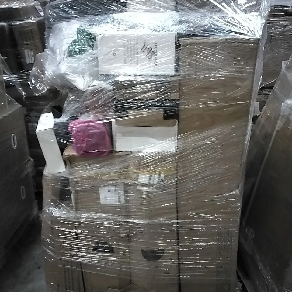 PALLET OF HOUSEHOLD ITEMS TO INCLUDE AIR CLEANER,  VACUUM CLEANER,  ELECTRIC TROLLING MOTOR, AND OTHER ASSORTED ITEMS...