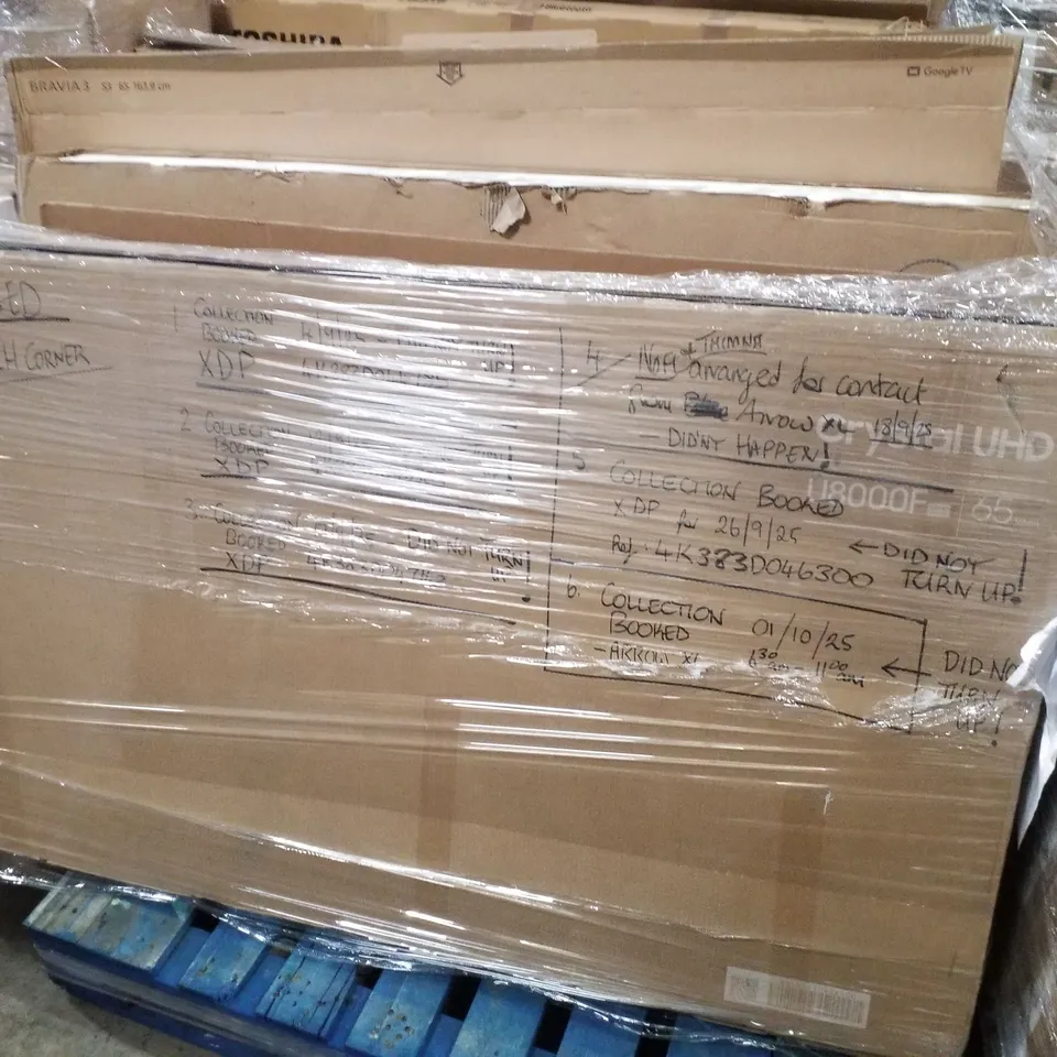 PALLET OF FIVE ASSORTED WAREHOUSE DAMAGED TV'S TO INCLUDE;