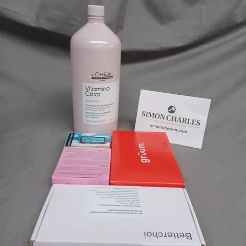 TOTE OF ASSORTED COSMETIC ITEMS TOO INCLUDE , SHAMPOO , DAY LOTION , SOAP BARS , ETC