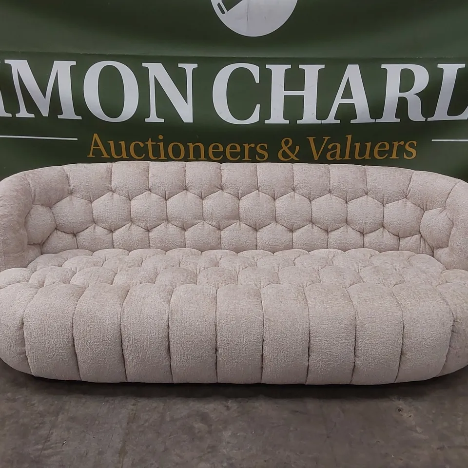 QUALITY DESIGNER HUIT OCTO 3 SEATER GLAM FABRIC SOFA - SAND