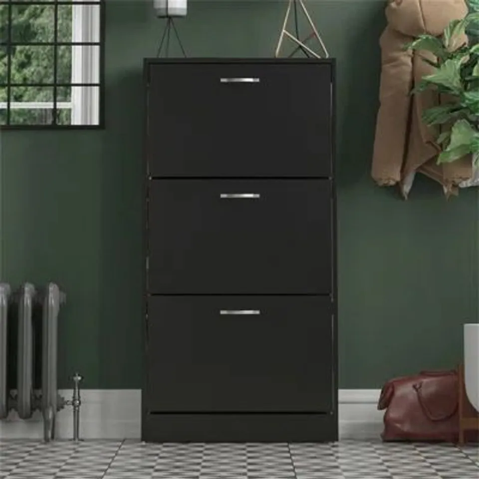 BOXED 3 DRAWER FLIP DOWN SHOE STORAGE FREESTANDING CABINET FOR HALLWAY (1 BOX)