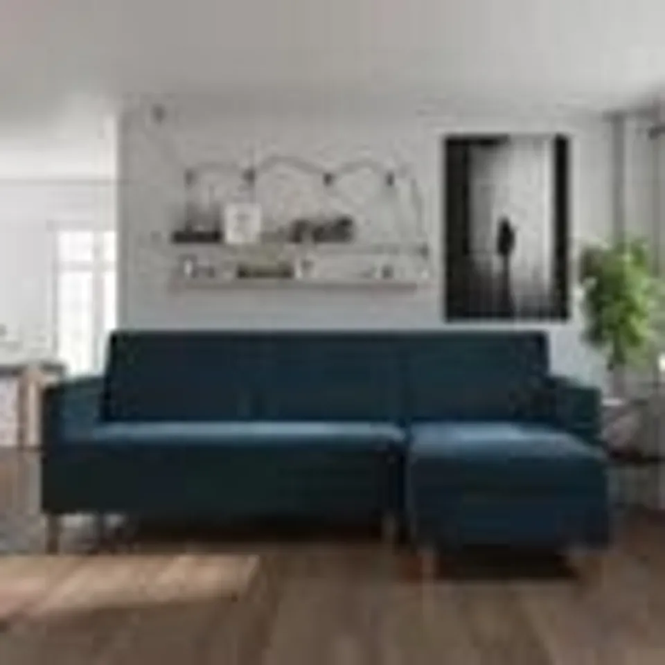 BOXED HARTFORD SECTIONAL FUTON SOFA BED, BLUE CHENILLE FABRIC - 2112669UK (2 BOXES)