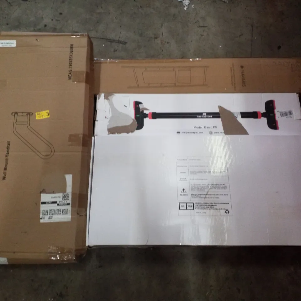 PALLET CONTAINING ASSORTED PRODUCTS INCLUDING WALL MOUNTED HANDRAIL, SHOWER MIXER SYSTEM, PULL UP BAR, BAMBOO TOWEL LADDER & PICTURE FRAMES