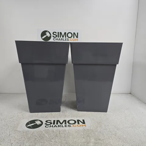 SET OF 2 SIMPA MODA PLASTIC MILANO GLOSS PLANTER SLATE GREY