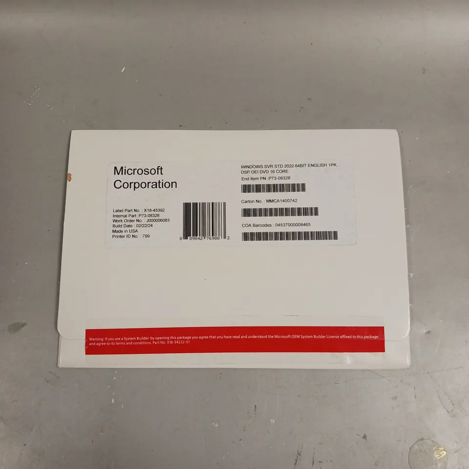 SEALED MICROSOFT WINDOWS SERVER 2022 STANDARD 64-BIT LICENSE
