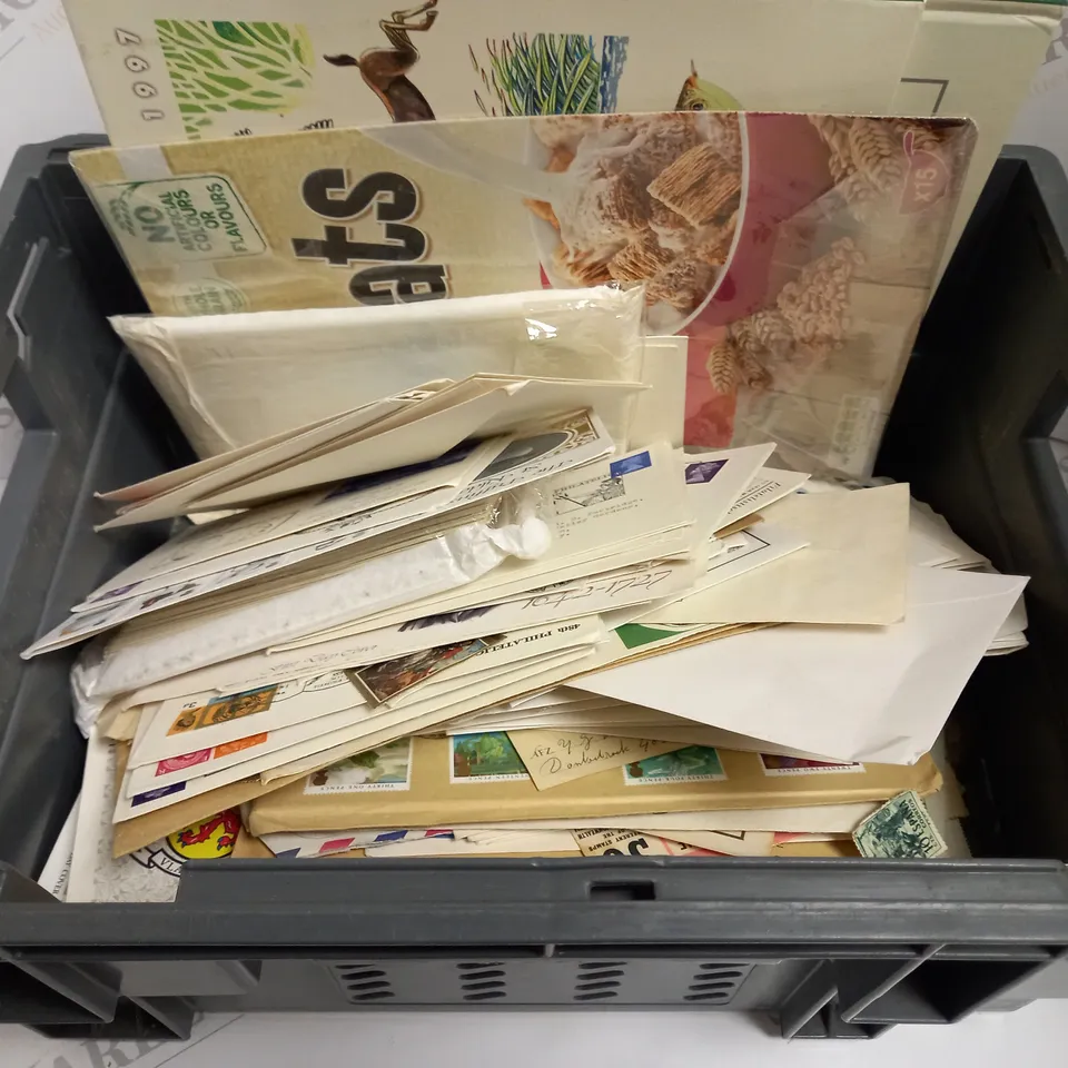 BOX OF APPROX 50 ASSORTED STAMPS FROM VARIOUS COUNTRIES AND DATE RANGES