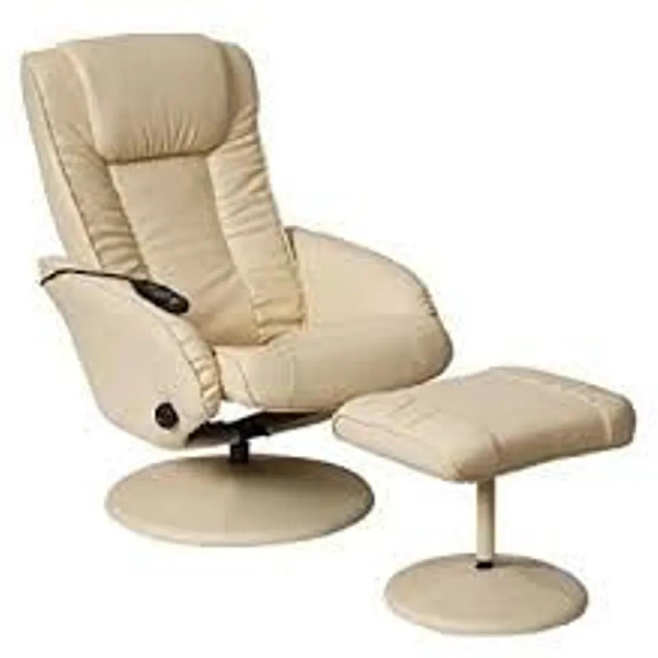 BOXED CREAM FAUX LEATHER SWIVEL MASSAGE RECLINER CHAIR (1 BOX)