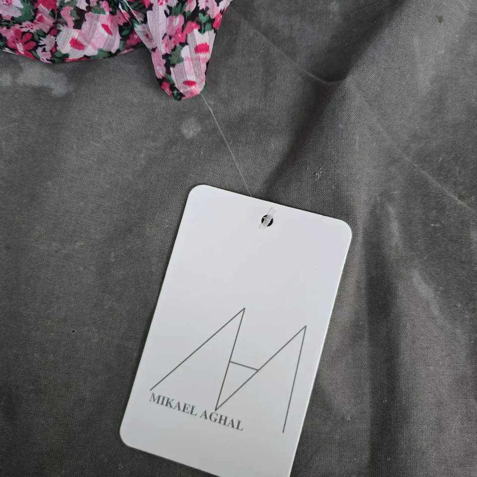 MIKAEL AGHAL FLORAL MAXI DRESS – PINK MULTI, UK SIZE 8