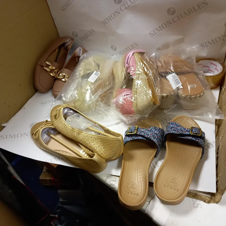 LOT OF 12 WOMENS HEELS, FLATS AND BOOTS MULTIPLE SIZES AND COLOURS