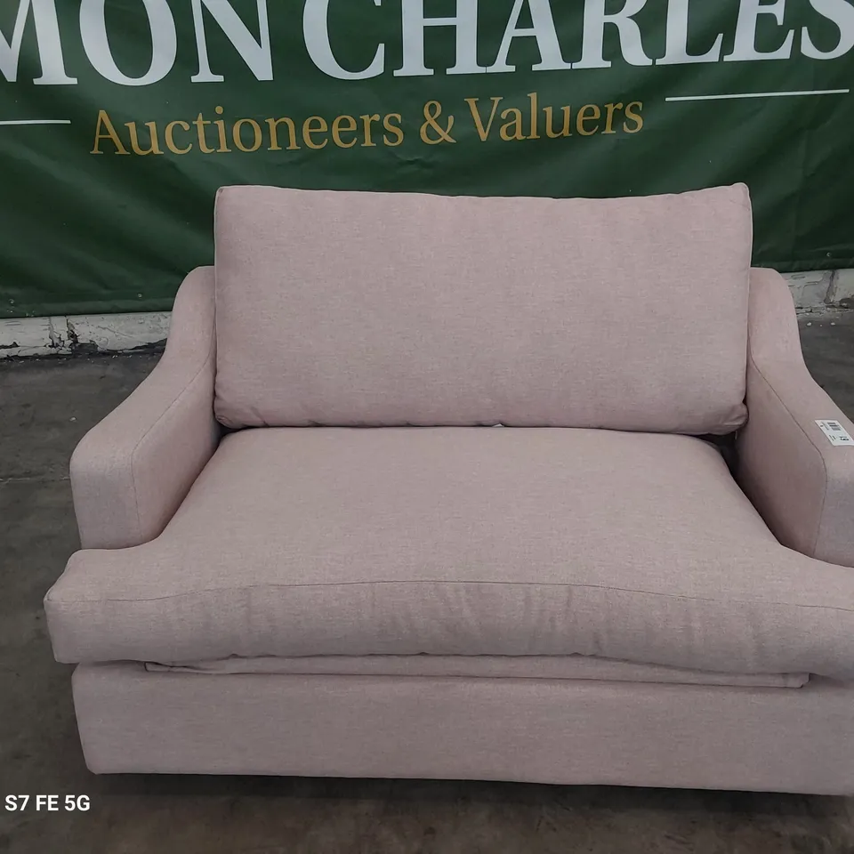 DESIGNER ATWORTH LOVESEAT METAL ACTION SOFABED PINK FABRIC 
