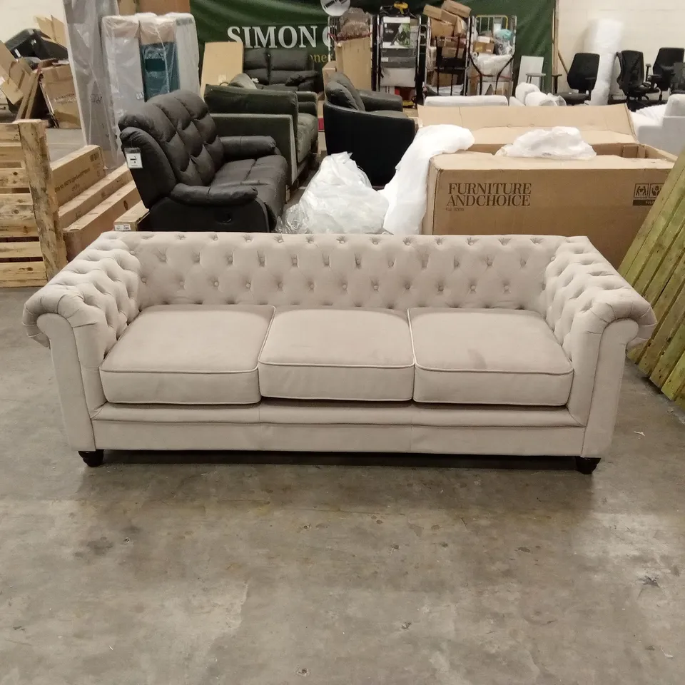 HAMPTON 3 SEATER CHESTERFIELD SOFA, CHAMPAGNE CLASSIC VELVET