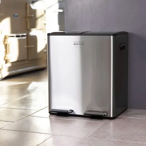 BOXED AYANTI STAINLESS STEEL STEP ON MULTI-COMPARTMENT RUBBISH & RECYCLING BIN - 30L (1 BOX)