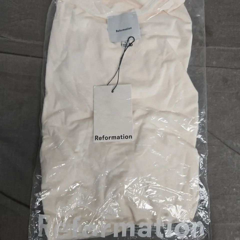 BAGGED REFORMATION AVERY KNIT TOP – FIOR DI LATTE, SIZE SMALL
