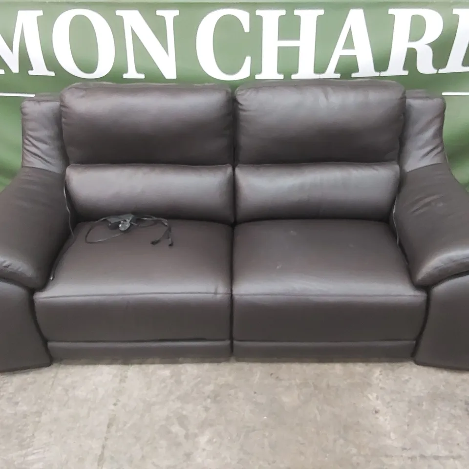 QUALITY DESIGNER ITALIAN MADE DEGANO 3-SEATER ELECTRIC RECLINING DARK BROWN LEATHER SOFA