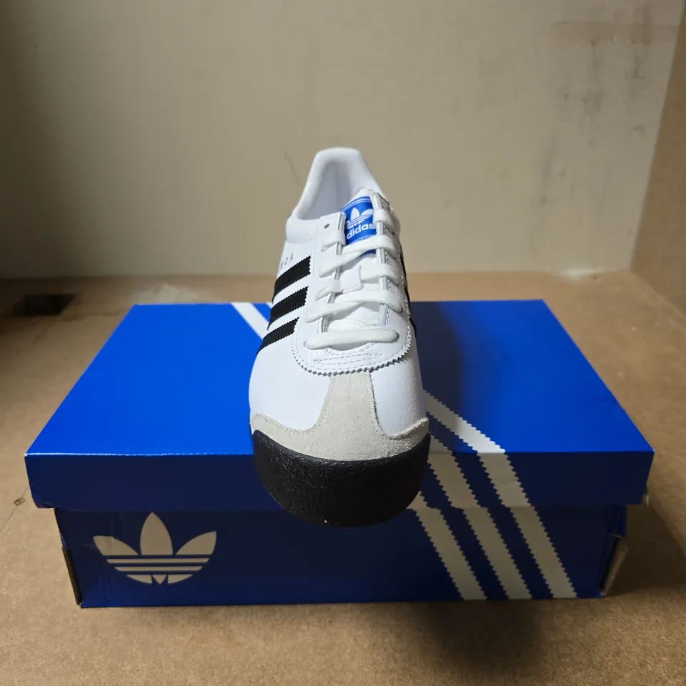 ADIDAS SAMOA SNEAKERS – WHITE LEATHER, BLACK STRIPES, UK 7 