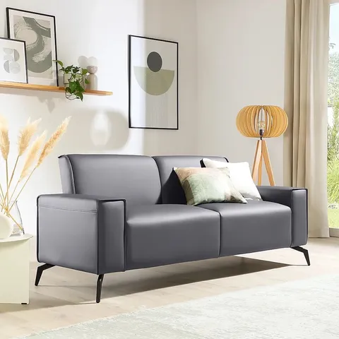 BOXED ELLISON GREY LEATHER THREE SEATER SOFA