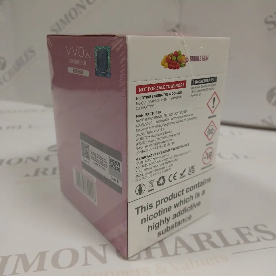 SEALED SMOK VVOW 10-PACK OF DISPOSABLE VAPES - BUBBLE GUM