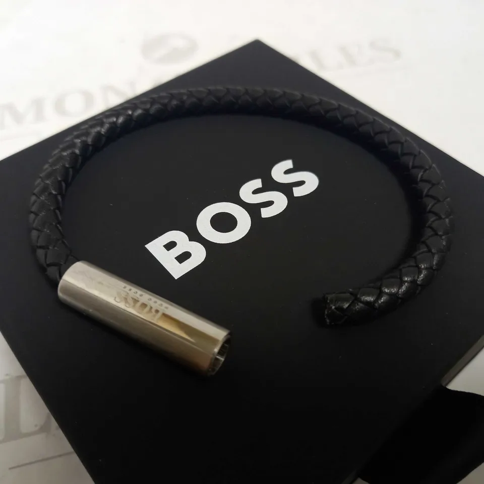 BOSS BRAIDED LEATHER BLACK & STAINLESS STEEL BRACELET RRP £55
