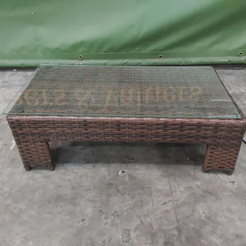 DESIGNER SMALL CHOCOLATE MIX RATTAN COFFEE TABLE WITH GLASS TOP