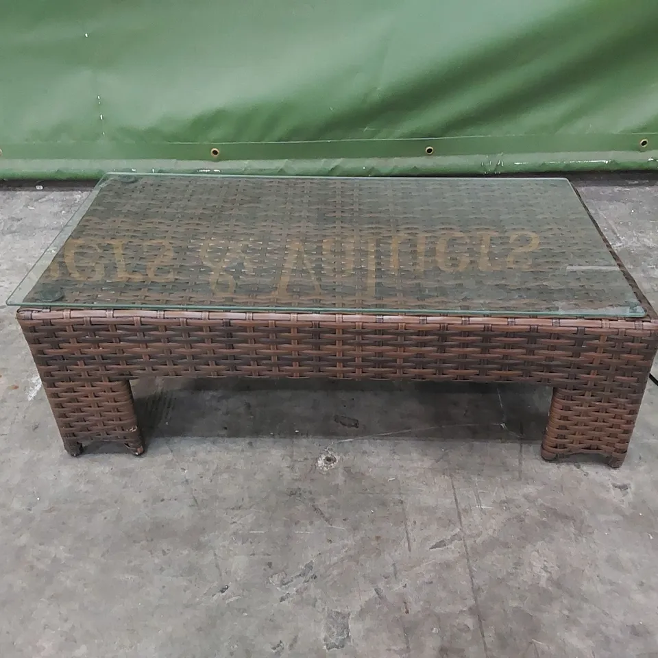 DESIGNER SMALL CHOCOLATE MIX RATTAN COFFEE TABLE WITH GLASS TOP