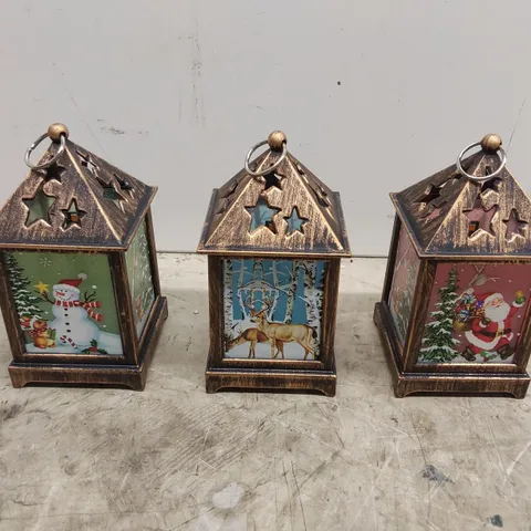 BOXED FESTIVE SET OF 3 MINIATURE PRE-LIT LANTERNS