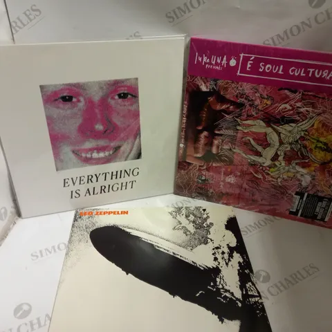 BOX OF APPROX 10 VINYLS INCLUDING LED ZEPPLIN, EVERYTHING IS ALRIGHT AND LUKE UNA 