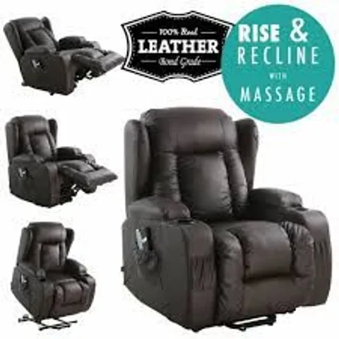 BOXED CAESAR BROWN FAUX LEATHER MANUAL RECLINING EASY CHAIR (2 BOXES)