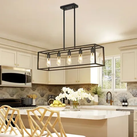 BOXED PRIMEAU 5-LIGHT BLACK KITCHEN ISLAND PENDANT 