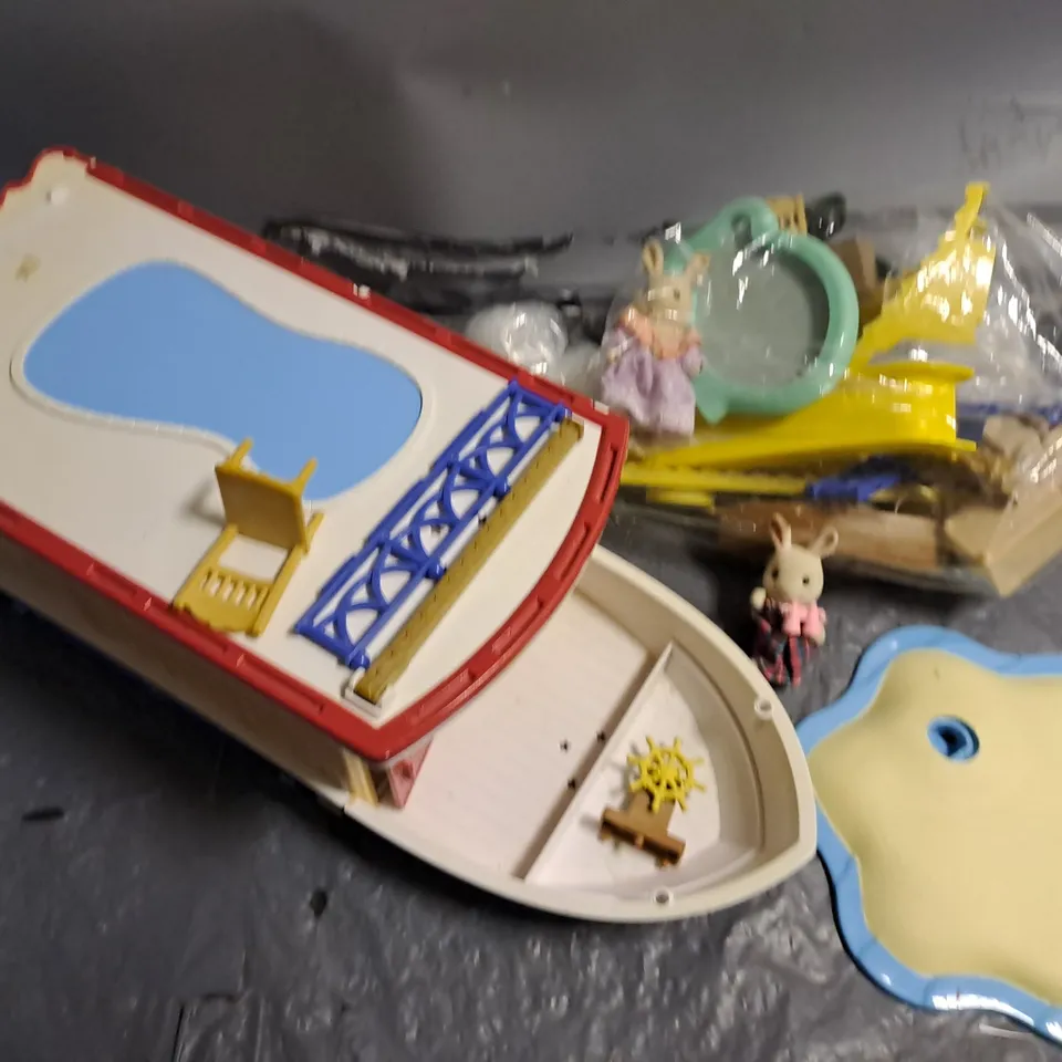 childrens toy boat with accessories and bunny figures