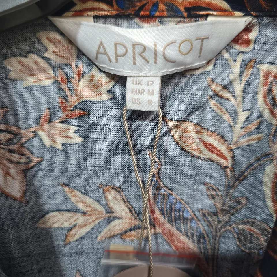 APRICOT FLORAL HANKY HEM MIDI DRESS – NAVY, UK 12 (EU M, US 8)