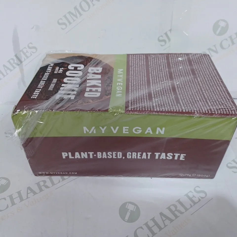 BOX OF MYVEGAN BAKED PROTEIN COOKIES DOUBLE CHOCOLATE, BOX CONTAINS APPROX. 12 X 75G COOKIES // BEST BEFORE: 11/10/24 