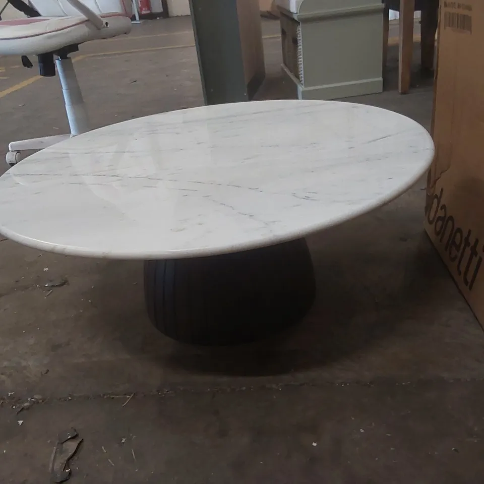 DANETTI MALIN WHITE MARBLE TOP DARK WOOD COFFEE TABLE
