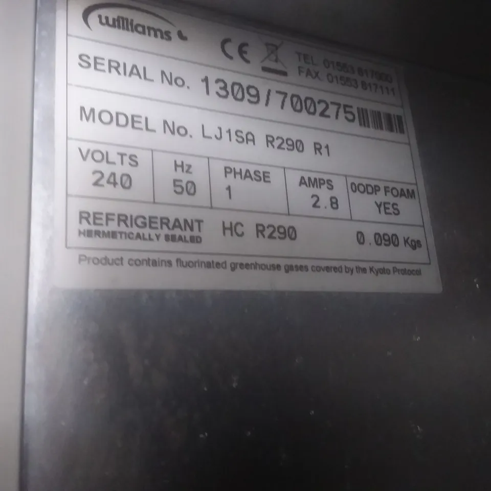 WILLIAMS LJ1SA R290 R1 UPRIGHT FREEZER - L740 X W820 X H1960MM