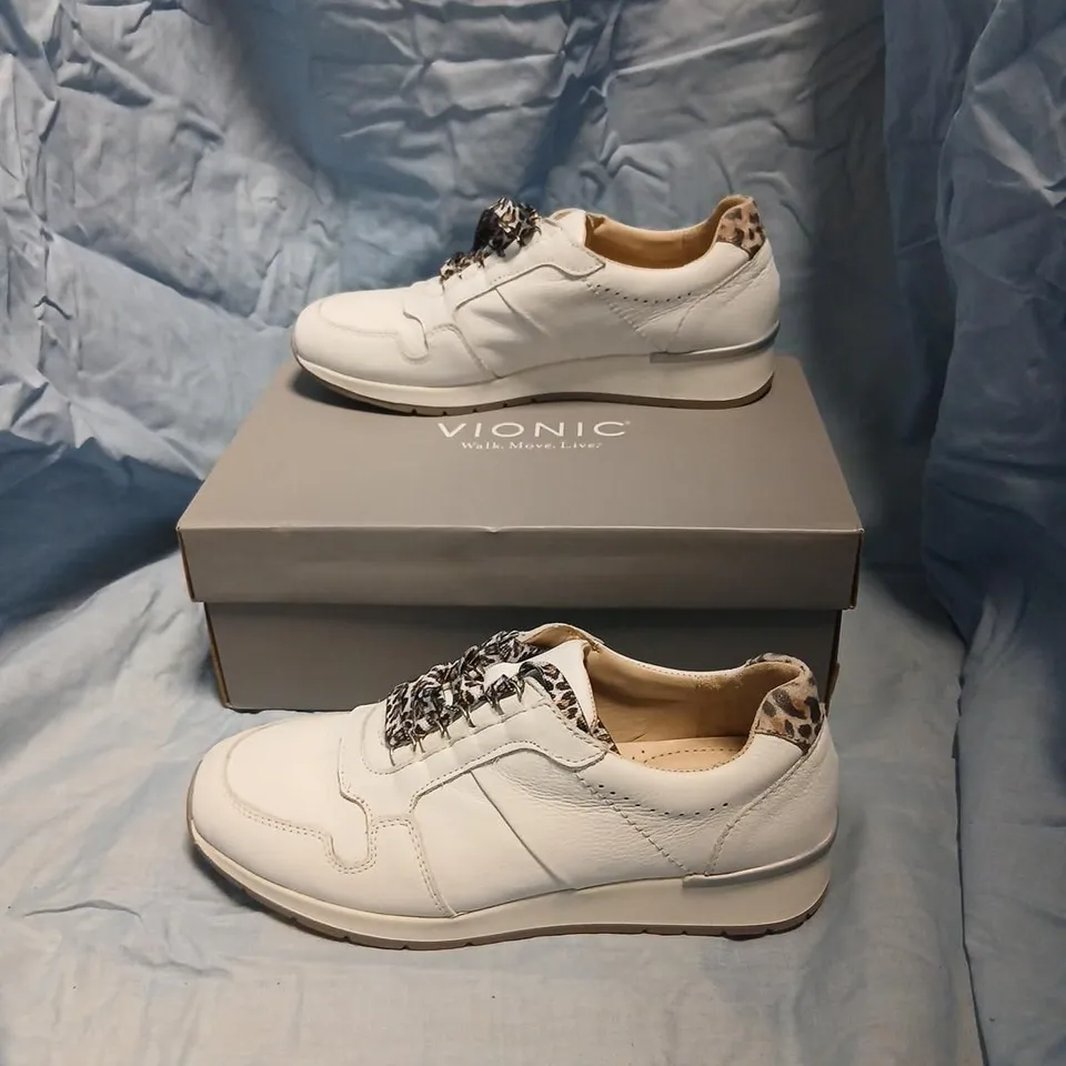 VIONIC ABIGAIL NBK WOMEN'S SNEAKERS – UK 8 (US 10 / EU 42) WHITE WITH LEOPARD PRINT ACCENTS