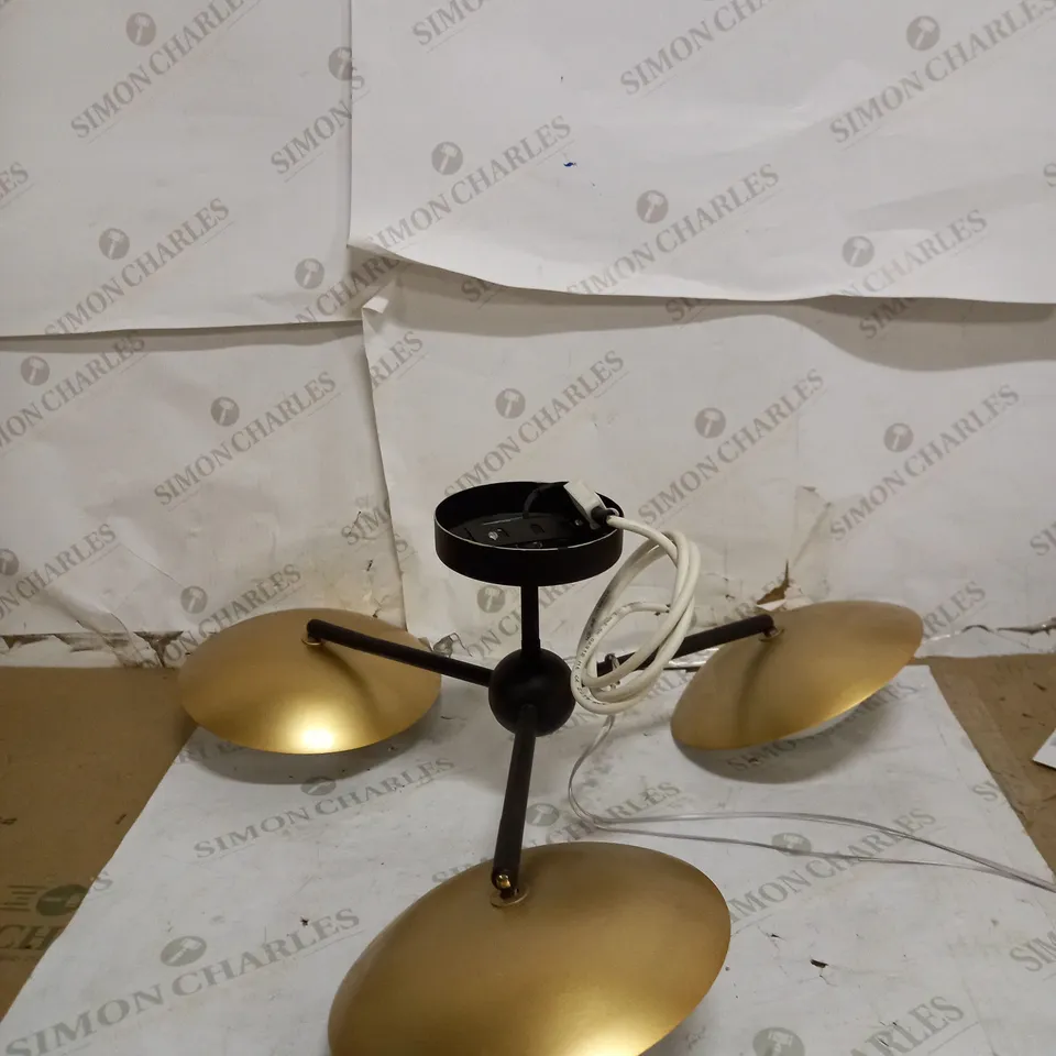 GOLD & BRONZE DISH SEMI FLUSH WITH PEBBLE SHAPED GLASS