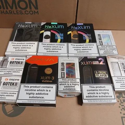 APPROXIMATELY 15 ASSORTED E-CIGARETTE PRODUCTS TO INCLUDE - OXVA , ASPIRE AND NEXLIM 