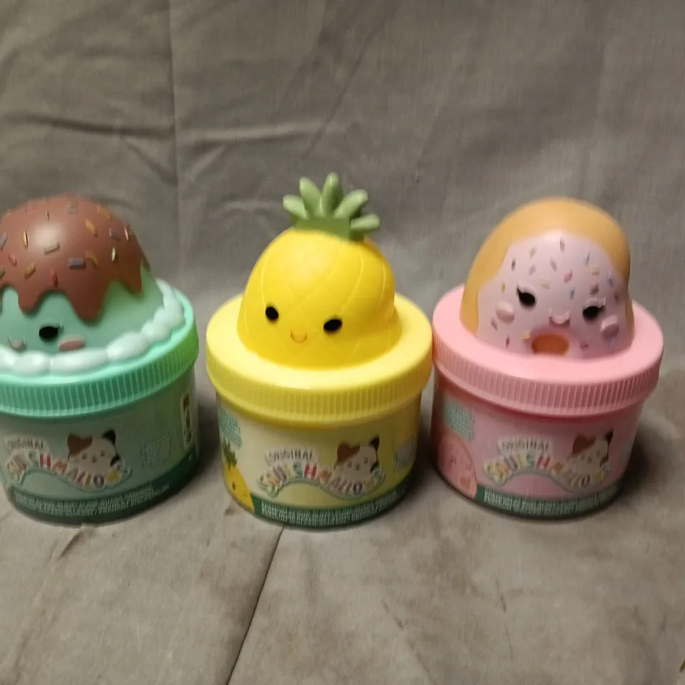 SQUISHMALLOWS ORIGINAL CLOUD SLIMES – 3 X PREMIUM SLIME JARS WITH LID TOPPERS