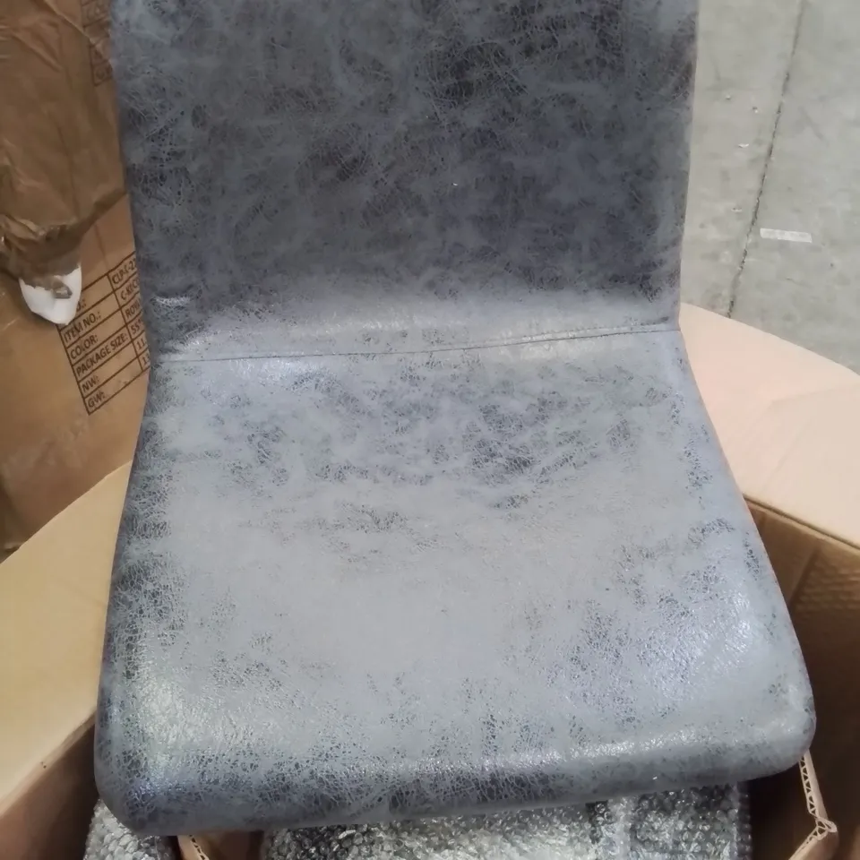 BOXED PAIR OF GREY FABRIC UPHOLSTERED DINING/BAR STOOLS