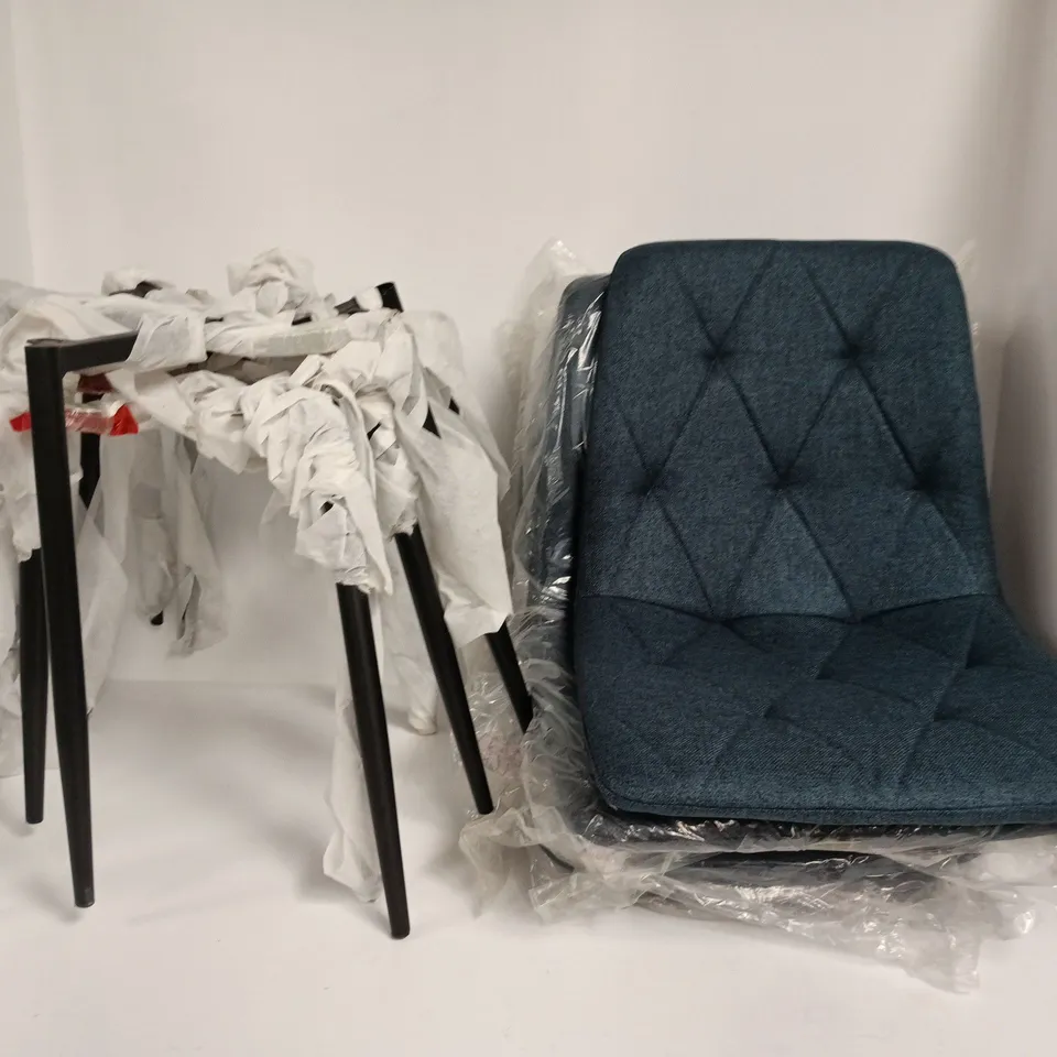 SET OF 4 TEAL FABRIC DINING CHAIRS ON BLACK METAL BASES