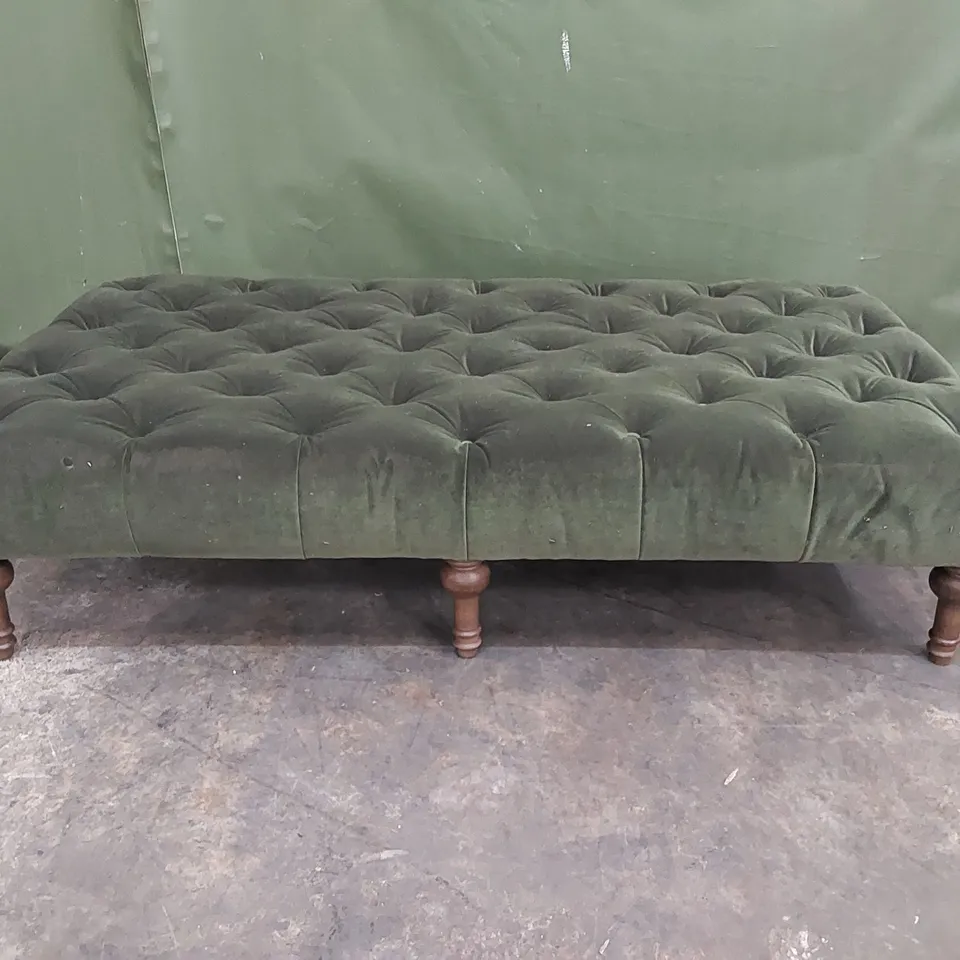 LARGE DESIGNER GREEN VELVET BENCH (1 ITEM)