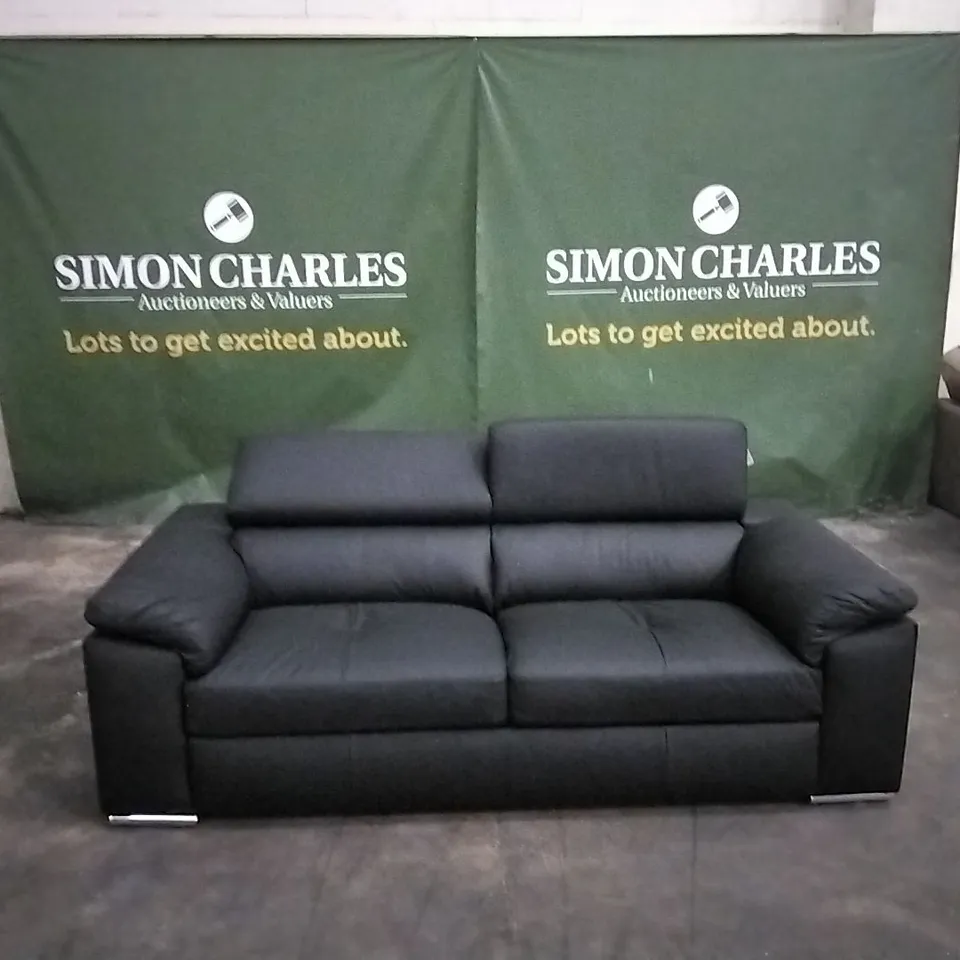 BRADY BLACK FAUX LEATHER 3-SEATER SOFA