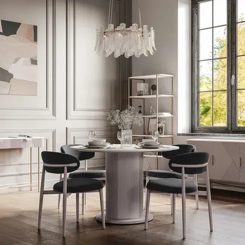 BOXED INDUS VALLEY CLEO ROUND 4 SEATER DINING TABLE - OATMEAL (2 BOXES)