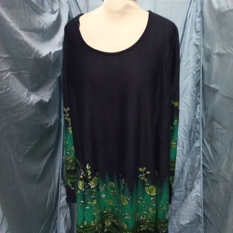 KLASS TOP – BLACK TOP WITH GREEN FLORAL HEM, WOMEN'S XXL