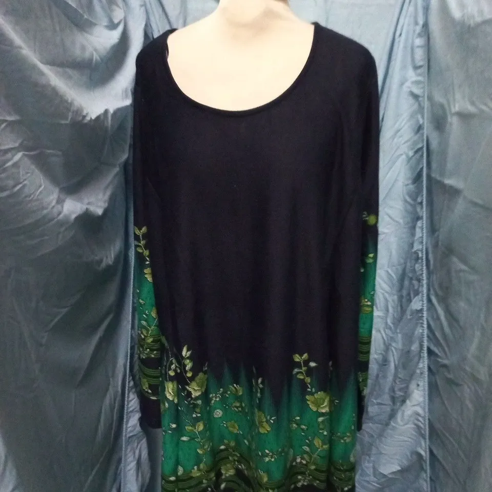 KLASS TOP – BLACK TOP WITH GREEN FLORAL HEM, WOMEN'S XXL